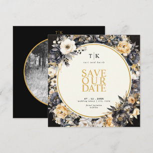 Carré noir et blanc avec or Save The Date moody