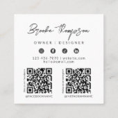 Carré Noir moderne Boho QR Code Carte de visite (Dos)
