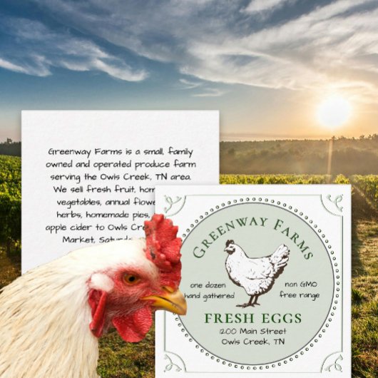 Carré Nom de la ferme Oeufs frais Carte de visite avec H