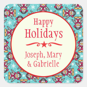 Carré Nom de manchots de Noël sticker cadeau de vacances