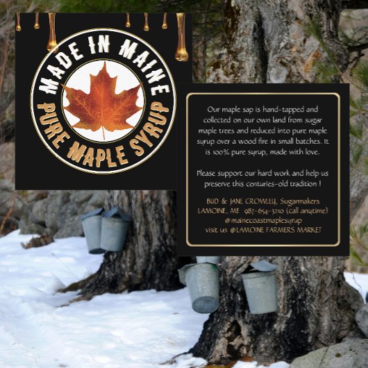 Carré Nom d'état MAPLE SYRUP CARTE DE VISITE avec goutte