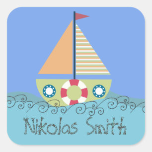 Carré Nom du garçon Nom personnalisé Sticker Étiquett