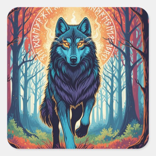 Carré Nordic Spirit Wolf Square Sticker (Devant)