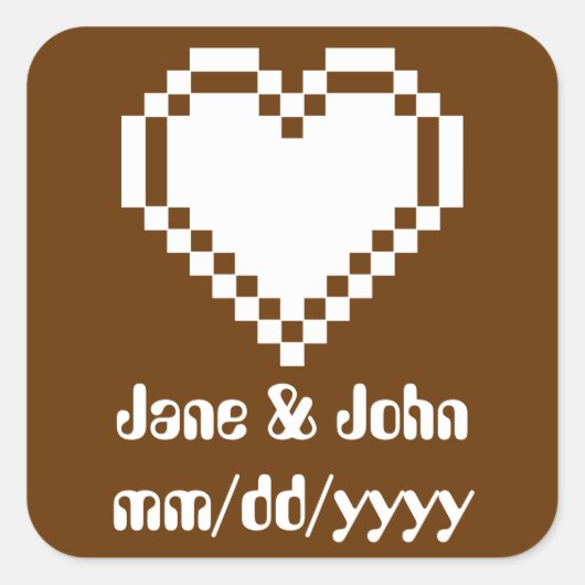 Carré Nos Coeurs 8 bits en Sticker au chocolat (Devant)