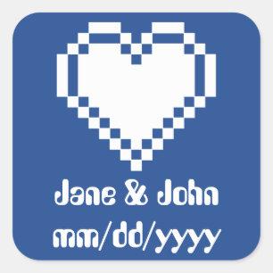Carré Nos Coeurs 8 bits en Sticker Bleu