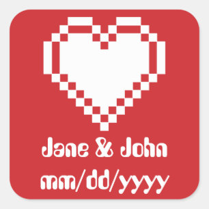 Carré Nos Coeurs 8 bits en Sticker cerise