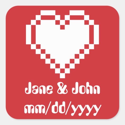 Carré Nos Coeurs 8 bits en Sticker cerise (Devant)