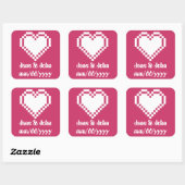 Carré Nos Coeurs 8 bits en Sticker framboise (Feuille)
