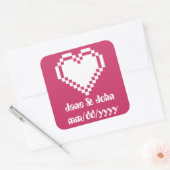 Carré Nos Coeurs 8 bits en Sticker framboise (Enveloppe)