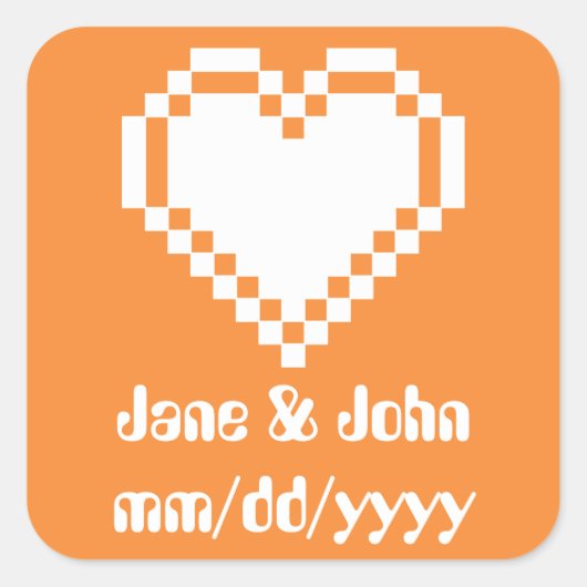 Carré Nos Coeurs 8 bits en Sticker Orange (Devant)