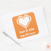 Carré Nos Coeurs 8 bits en Sticker Orange (Enveloppe)