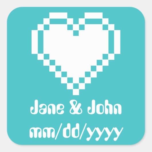 Carré Nos Coeurs 8 bits en Sticker Turquoise (Devant)