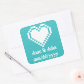 Carré Nos Coeurs 8 bits en Sticker Turquoise (Enveloppe)