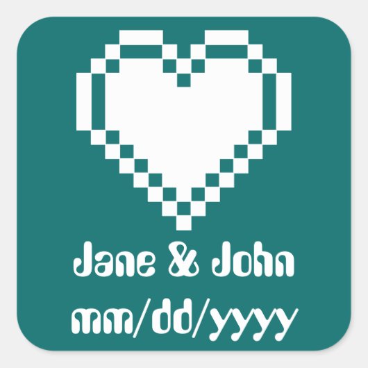 Carré Nos Coeurs 8 bits en Sticker Turquoise (Devant)