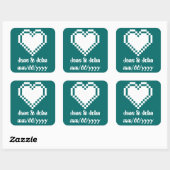 Carré Nos Coeurs 8 bits en Sticker Turquoise (Feuille)
