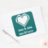 Carré Nos Coeurs 8 bits en Sticker Turquoise (Enveloppe)