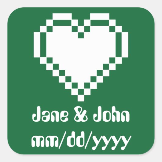 Carré Nos Coeurs 8 bits en Sticker Vert (Devant)