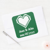 Carré Nos Coeurs 8 bits en Sticker Vert (Enveloppe)