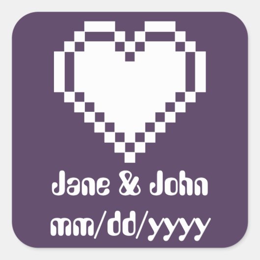 Carré Nos Coeurs 8 bits en Sticker violet (Devant)