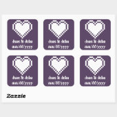 Carré Nos Coeurs 8 bits en Sticker violet (Feuille)