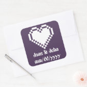 Carré Nos Coeurs 8 bits en Sticker violet (Enveloppe)