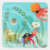Carré Ocean Pirate Crab and Octopus Sticker (Devant)