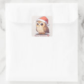 Carré Owl Be Home for Christmas" Funny Santa Hat Sticker (Sac)