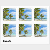 Carré Palmier blanc sable de plage photo sticker (Feuille)