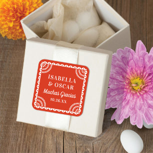 Carré Papel Picado Chaud Rouge Mariage Faveur Sticker
