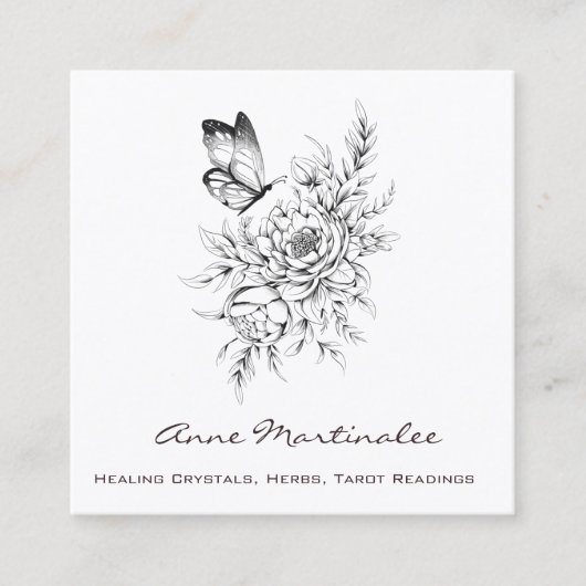 Carré papillon et fleurs Carte de visite (Devant)
