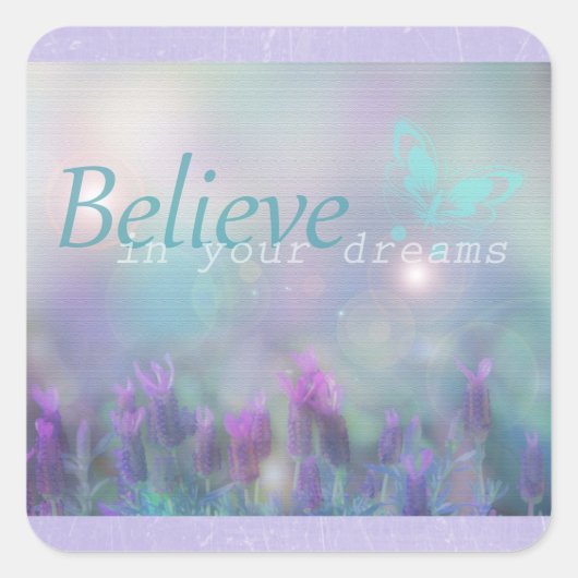 Carré Papillon pourpre, croyez en vos rêves" Sticker (Devant)