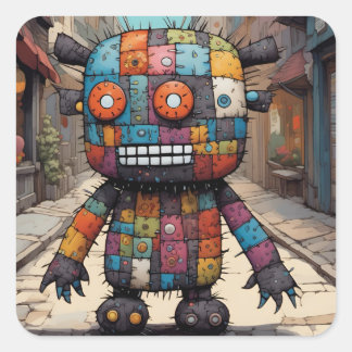 Carré Patchwork coloré mignon Créateur Drôle Sticker