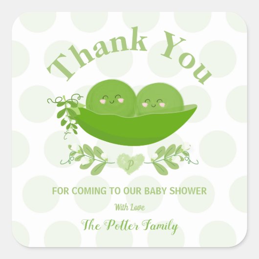 Carré Peas dans un bébé pod Douche Merci Sticker Étiquet (Devant)