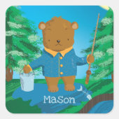 Carré Pêche Brown Ours Kid Blue Green Sticker (Devant)