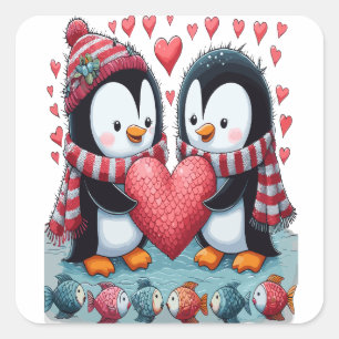 Carré Penguin Love Valentine's Day Sticker