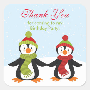 Carré Penguins Winter Wonderland Sticker d'anniversaire