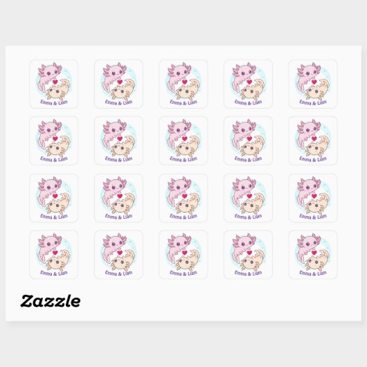 Carré Personalized Axolotl Couple Valentine Sticker (Feuille)