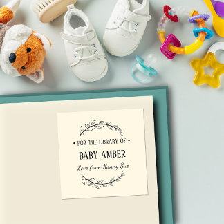 Carré Personalized Baby Bookplate Sticker | From the Lib