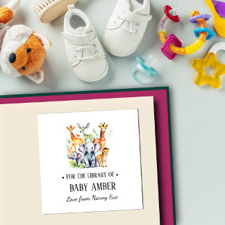 Carré Personalized Baby Wild Animals Bookplate Sticker |