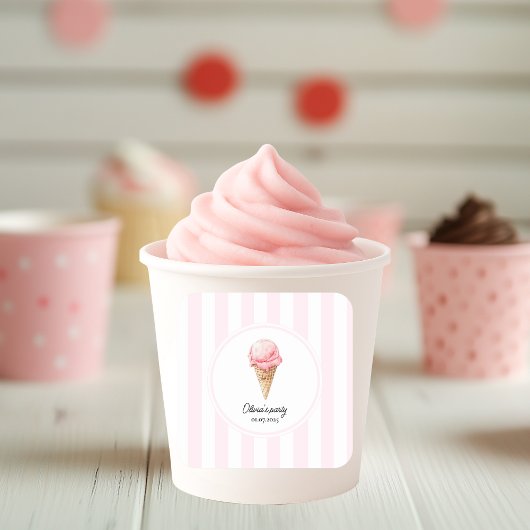 Carré Personalized Pink Ice Cream Cone Party Sticker 