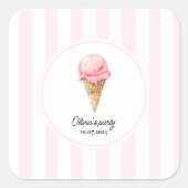 Carré Personalized Pink Ice Cream Cone Party Sticker  (Devant)