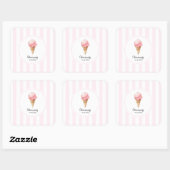 Carré Personalized Pink Ice Cream Cone Party Sticker  (Feuille)