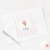 Carré Personalized Pink Ice Cream Cone Party Sticker  (Enveloppe)