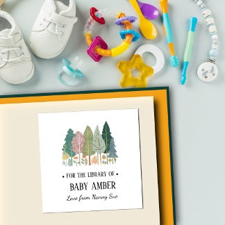 Carré Personalized Woodland Baby Bookplate Sticker