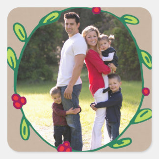 Carré Photo Holiday Sticker : Rustic Foliage Wreath Phot