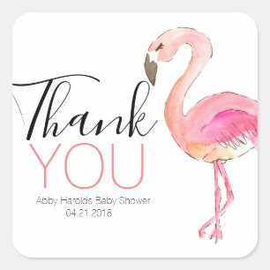 Carré Pink flamingo mignon merci sticker