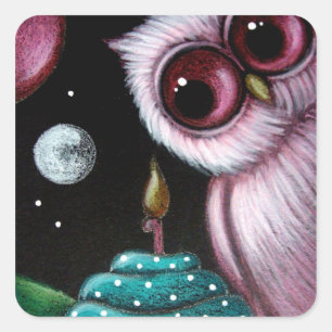 Carré PINK OWL VOTRE Sticker DE CUPCAKE ANNIVERSAIRE