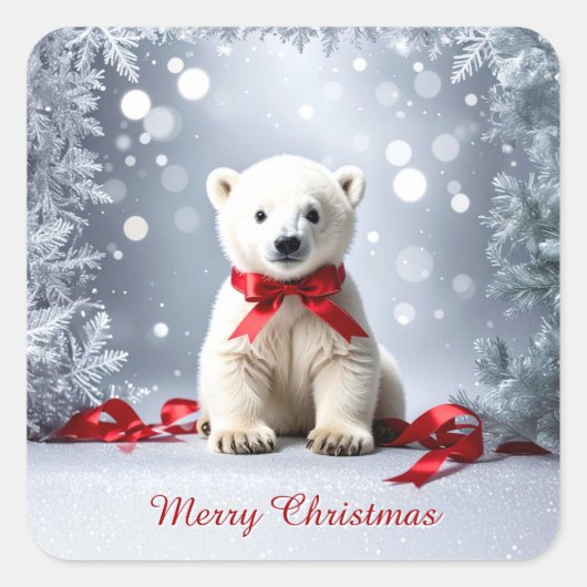 Carré Polar Bear Christmas Holiday Sticker (Devant)