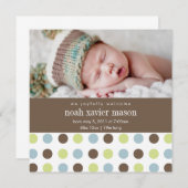 Carré Polkadot | Faire-part de naissance (Devant / Derrière)