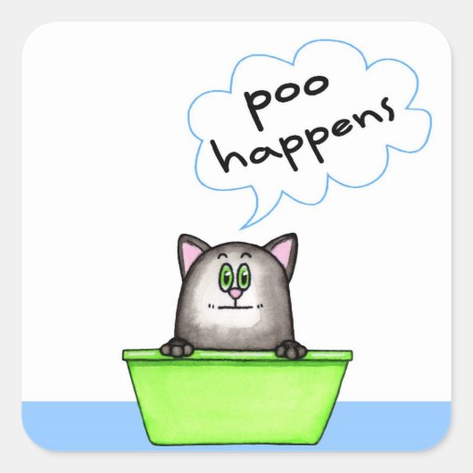 Carré Poo Happens Chat Sticker (Devant)